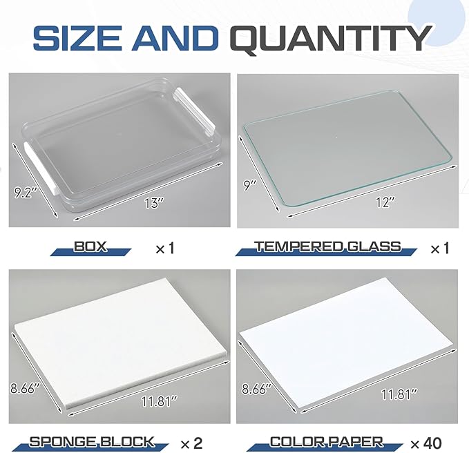 Nuanchu 1 Pcs 9 x 12 Inch Clear Tempered Glass Palette for Oil Painting with Lid and 40 Sheets Disposable Paper and 2 Sponges Keeps Wet Paint Fresh for Artist DIY Color Mixing Beginners