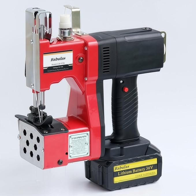 Cordless Bag Sewing Machine | Portable Industrial Bag Closer | 2-Second Fast Sealing for Woven PP/Canvas/Jute Bags | Factory & Farm Bag Stitcher (Red, Lithium Battery - 36V DC)