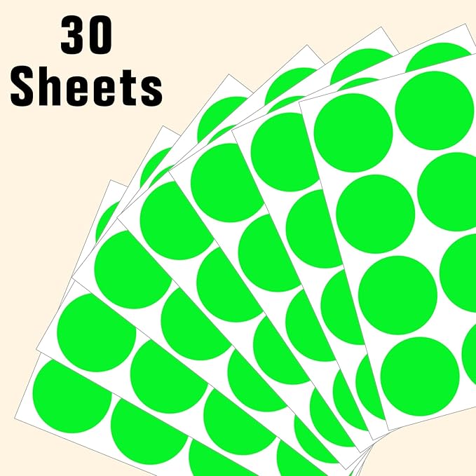 2" Round Large Colored Removable Stickers Labels - Fluorescent Green,Pack of 360