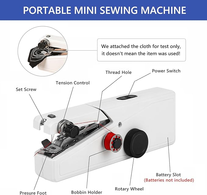 Handheld Sewing Machine for Quick Stitching, Mini Portable Sewing Machine with Two Speed for Home DIY, Travel