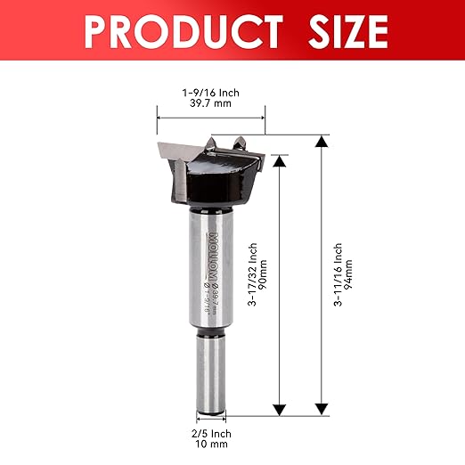 Mollom 1-9/16" (39.7mm) Forstner Drill Bit for Precise Woodworking with Durable YG8 Carbide Thickness of 2.0mm,This Hinge Cutter Tool is Ideal for Hard Wood, Plastic, Plywood