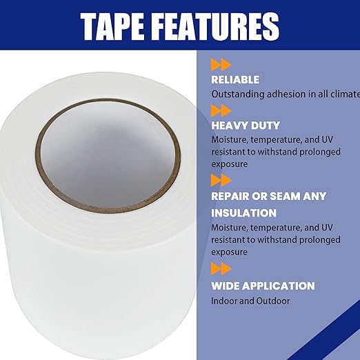 1 Roll, White Vapor Barrier Tape, 6" Wide x 180' Long, PE 9 mm Polyethylene Tape, for Crawlspaces, Underlayment Seams, Metal Building Seams, Excellent Air Barrier, Insulation Repairs