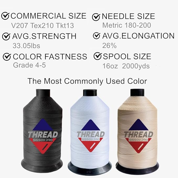 Sissewpro 16oz 207 Bonded Nylon Thread for Sewing Machine Leather Stitching Repair, T210 Thick Nylon White Sewing Thread for Upholstery Heavy Duty, Saddles,Furniture, Awnings, #207 Tex210 2000yds
