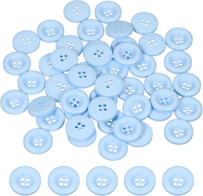 HARFINGTON 50pcs Sewing Button 15mm (5/8 Inch) 4 Holes Resin Thickened Round Crafting Replacement Buttons for Clothing DIY Crafts Decoration, Light Blue