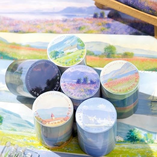 Alideco 6pcs Decorative Adhesive Tapes Literary Oil Painting Landscape Washi Tape Great for Bullet Journal Supplies, Arts, Scrapbook, DIY Crafts, Planners (tuosikanadexiatian)