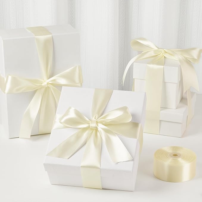 1-1/2 Inch Wide Ivory Satin Ribbon, 50 Yards Solid Polyester Fabric Ribbon for Roses Making, Gift Wrapping, Valentine's Day, Wedding Decorations, Crafts, Bows