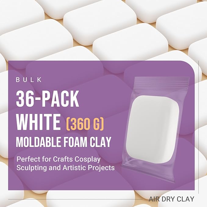 CALPALMY Air Dry Foam Clay (36 Pack), 360g White Moldable Soft Clay for Kids Gifts Partty and School Project Supplies, Perfect for Crafting Cosplay and Artistic Projects