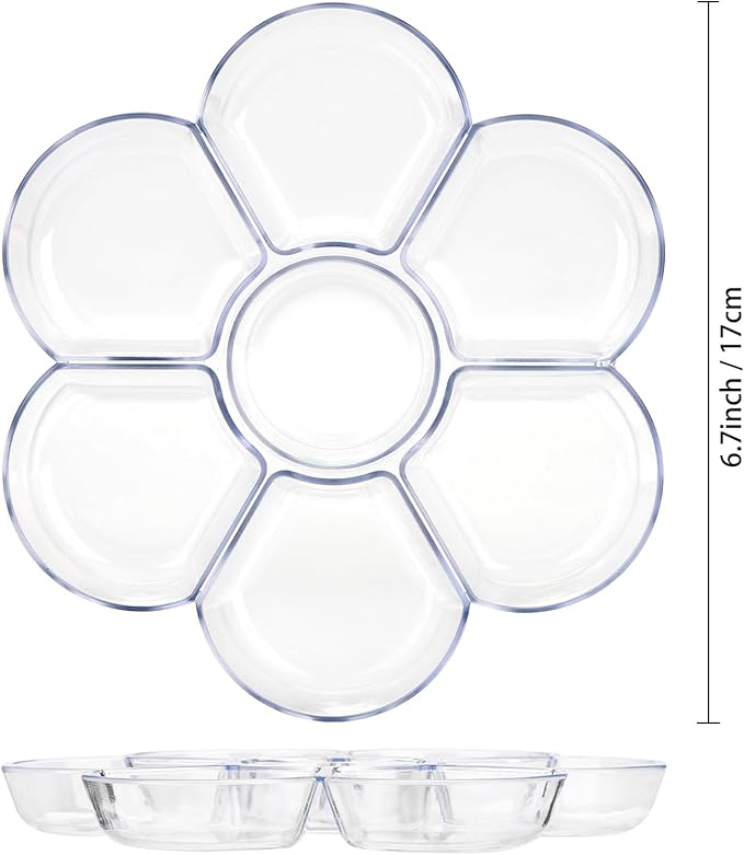 Foraineam 30 Pack Plastic Paint Tray Palettes, 7 Well Flower Petal Painting Dish Watercolor Mixing Palette, Artist Clear Paint Holder Tray Craft Supplies for Oil Acrylic Watercolor Gouache