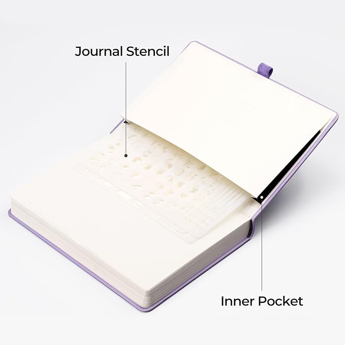 EMSHOI Bullet Dotted Journal Notebook - 320 Pages, 100gsm Thick Paper, A5 Hardcover Leather, Dot Grid Notebook for Women Men Work Writing, Bullet Journaling, Drawing, 5.75 x 8.38, Light Purple
