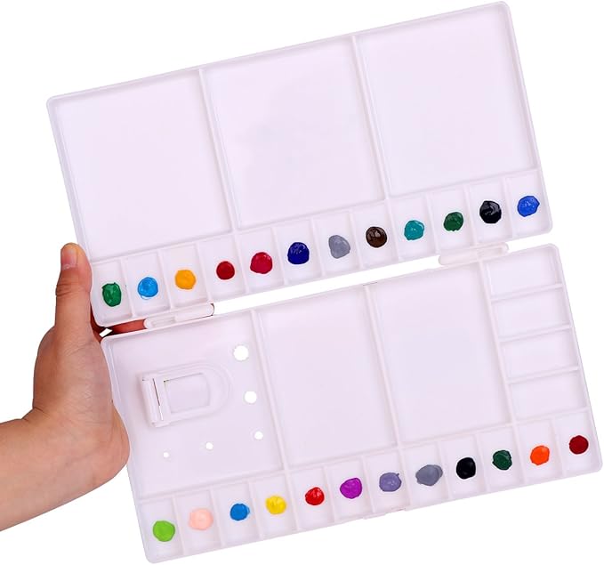 Transon Paint Palette Box 33 Wells for Mixing Gouache, Acrylic and Oil Paint with 1 Paint Brush