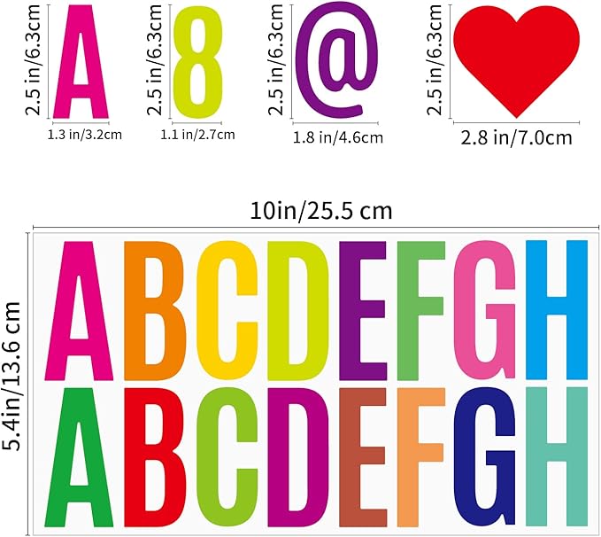 400 Pcs 24 Sheets Large Letter Stickers 2.5 Inches Alphabet Number Self Adhesive Sticker for Bulletin Board, Classrooms, Mailbox, Scrapbooking, Poster Board, Wall Vinyl Stick On Letters Colorful
