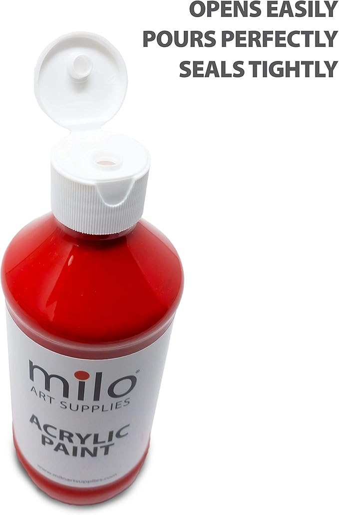 milo Acrylic Paint Set of 8 Colors | 8 oz Bottles | Student Primary Colors Acrylics Painting Pack | Made in the USA | Non-Toxic Art & Craft Paints for Artists, & Hobby Painters