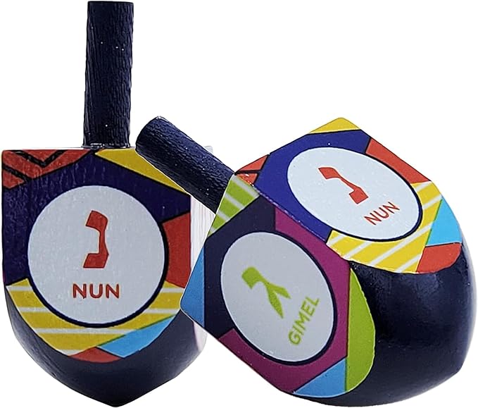 The Dreidel Company 500 Multi Colored Hand Painted Wooden Dreidels, The Hanukkah Game Includes 15 Dreidel Game Instructions, Let's Play Dreidel (500-Pack)