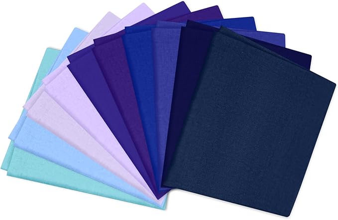 18 * 21inch Cotton Fabric Premium,11 Options Solids, 10PCS Solid Precut Fabric Pure Quilting Fat Quarter Bundles Patchwork for Sewing DIY Craft (Purple-Blue)