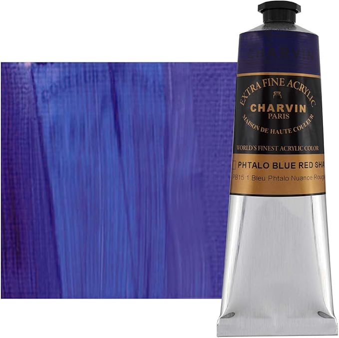 Charvin Extra Fine Professional Acrylic Paint - Phthalo Blue (Red Shade), 150ml Tube, Triple-Milled, Lightfast Pigments, Open Stock Artist Acrylic Paints in Nature-Inspired Hues
