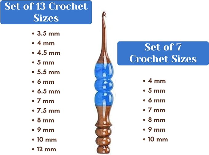 Wooden Crochet Hooks Set for Arthritic Hands | Ergonomic Soft Grip - Resin Mix Indian Rosewood Crochet Hook Set for Crocheting & Knitting (Blue, Set of 13)