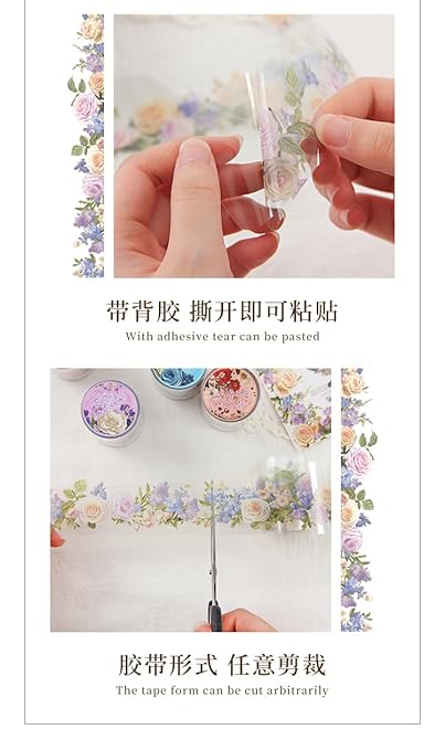 Alideco 6pcs Decorative Adhesive Tapes Fresh Literary Girl Botanical Flower Landscape PET Tape Great for Bullet Journal Supplies, Arts, Scrapbook, DIY Crafts, Planners (menghuaxianzong)
