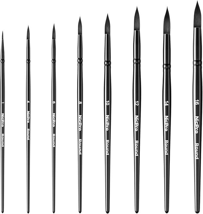 Nicpro 8pcs Watercolor Paint Brushes, Round Pointed Tip Paint Brush Set, Professional Soft Synthetic Squirrel Paint Brushes, Artist Painting Brushes for Watercolor, Inks, Gouache, Acrylic, Oil