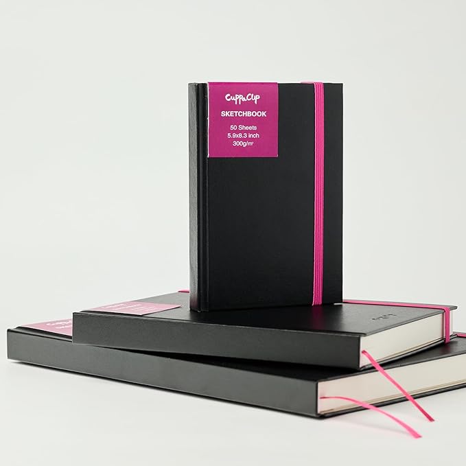 CuppaClip Sketch Book Hardcover Drawing Pad 300GSM Acid-Free Paper Spiral Bound Sketchbook 50 Sheets/100 Pages Art Supplies (Hardcover, 8.3x11.8in)