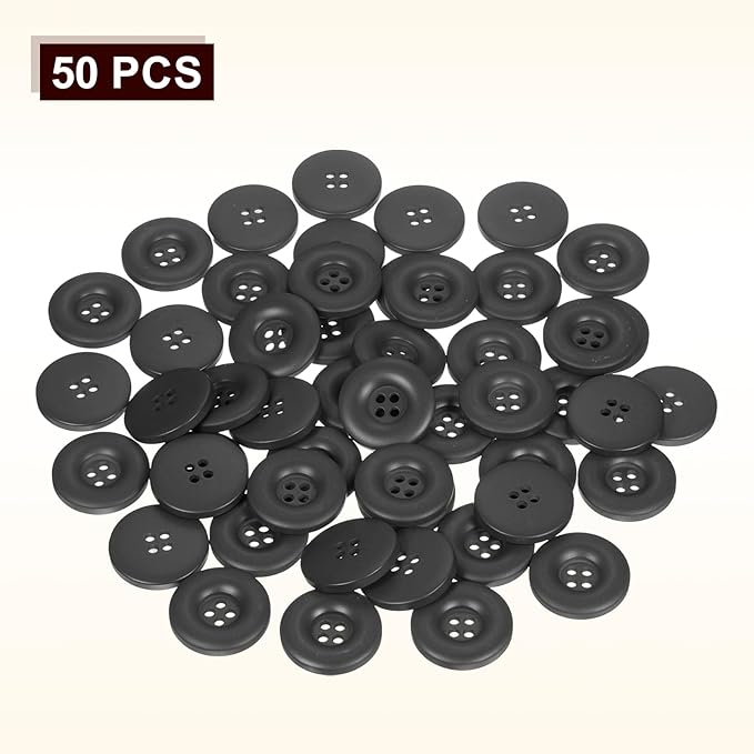 HARFINGTON 50pcs Sewing Button 30mm (1-3/16 Inch) 4 Holes Resin Thickened Round Crafting Replacement Buttons for Clothing DIY Crafts Decoration, Black