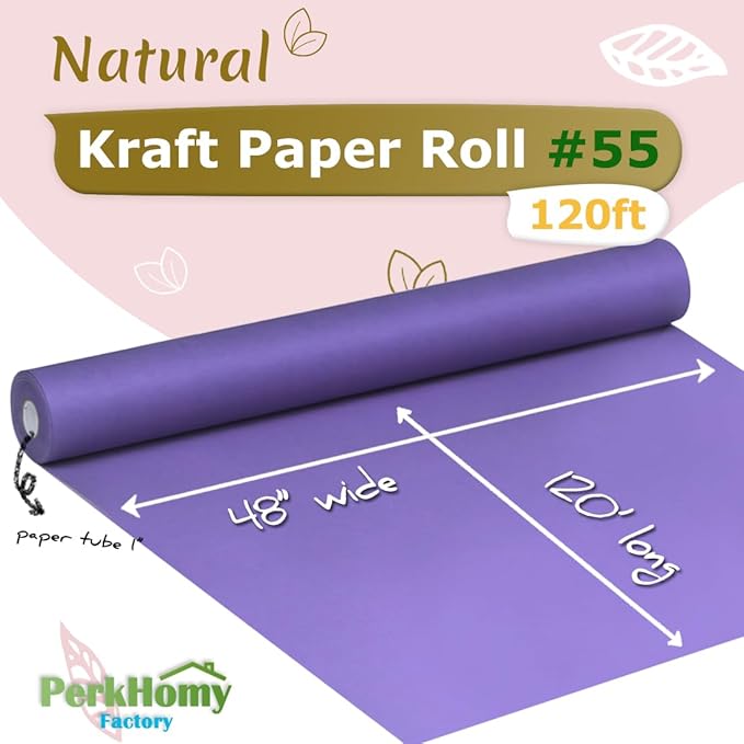 PerkHomy 48" x 1,440" (120') Purple Kraft Paper Roll for Craft Bulletin Board Paper Art Table Covering Crafting Gift Wrapping Bouquet Packing Parcel 80GSM 55LB (Purple, 48" x 120')