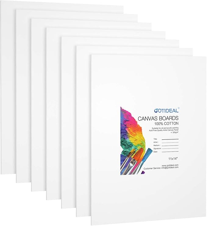 GOTIDEAL Canvases for Painting, 11x14 inch of 7, Professional Primed White Blank Flat Canvas Panels- 100% Cotton Artist Canvas Boards for Acrylics Painting, Oil Watercolor Tempera