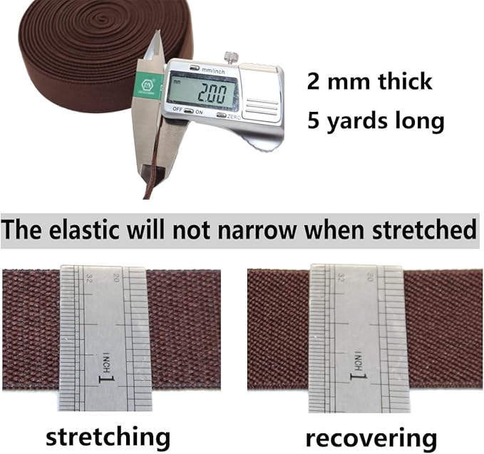 Sewing Elastic Band 1-Inch by 5-Yard Gray Colored Double-Side Twill Woven Elastic