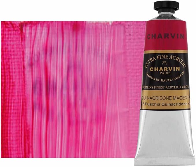 Charvin Extra Fine Professional Acrylic Paint - Quinacridone Magenta, 60ml Tube, Triple-Milled, Lightfast Pigments, Open Stock Artist Acrylic Paints in Nature-Inspired Hues