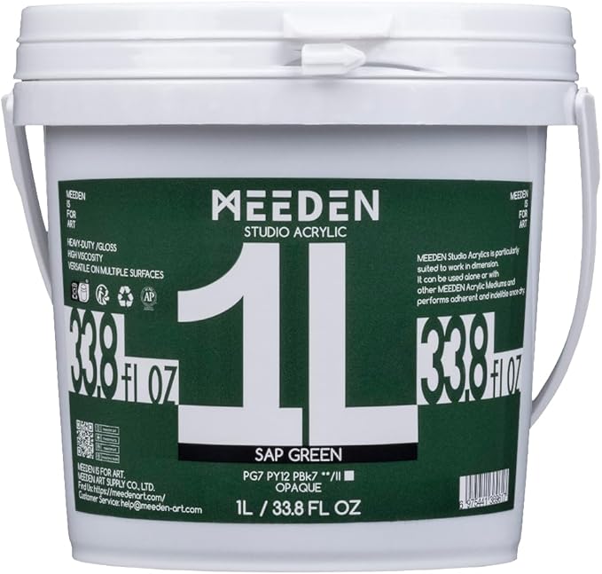 MEEDEN Sap Green Acrylic Paint: 1 L /33.8 oz Heavy Body Gloss Non-Toxic - Thick Art Paints for Canvas Crafts Painting