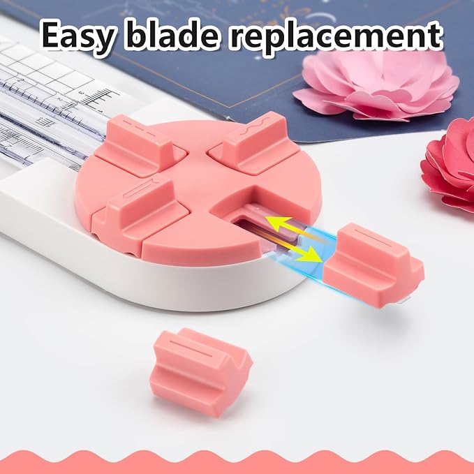 Ecraft Pink Paper Cutter 4-in-1 Paper Trimmer Multi-Function Scrapbooking Tool with Straight, Wave, Perforated & Creasing Blades for Craft Paper,Cardstock, Coupon, Label, Photo,Postcard