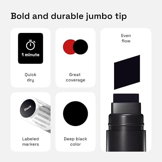 ARTISTRO 5 Black Paint Pen for Glass Marking, Rock Painting, Ceramic, Wood, Tire, Fabric, Metal, Canvas - Set of 5 Acrylic Paint Markers Water-based - Jumbo Tip