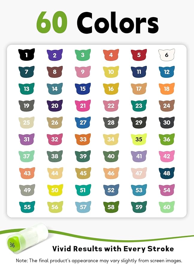 YHC 60 Colors Acrylic Paint Pens with Free App, Dual Tip Acrylic Paint Markers with Brush Tip and Fine Tip for Adults, Eggs, Wood, Rock, Canvas, Plastic, Stone, Glass, Ceramic