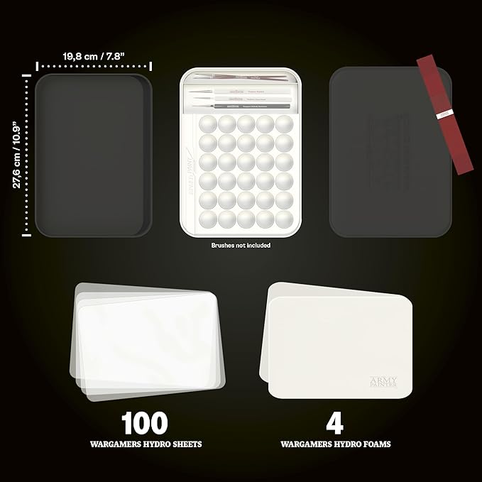 The Army Painter Wargamers Edition Wet Palette XL Bundle, incl. 100 Hydro Sheets, 4 Hydro Foams & Brush Storage - Wet Palette for Miniatures Acrylic Paint, DND & Warhammer