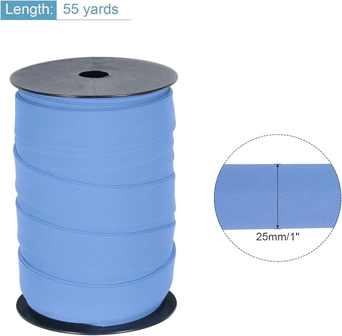 MECCANIXITY 1 Inch Double Fold Bias Tape Polyester Continuous Bulk Bias Tape for Sewing,Seaming Quilting Hemming Binding Crafts (Blue 55 Yards)
