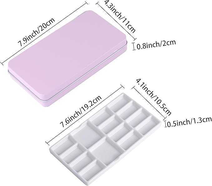 Travel Watercolor Palette,Portable Ceramic Palette with 14 Well,Metal Paint Box with Porcelain Palette(Pink Box)