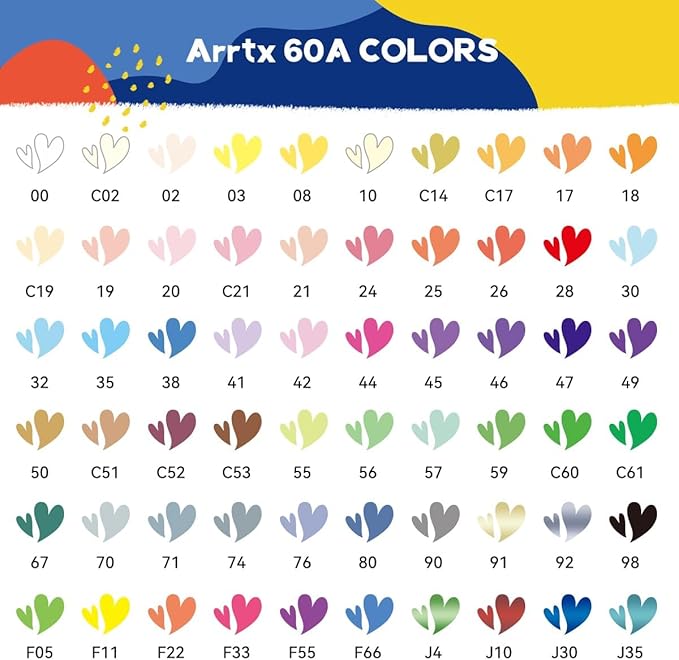 Arrtx Acrylic Paint Pens 60A,Brush Tip Acrylic Markers Set for Rock Painting,Glass,Stone,Wood,Ceramic Fabric