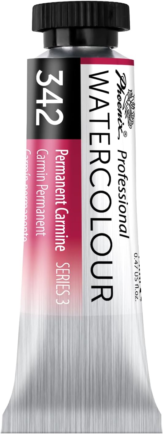 PHOENIX Professional Watercolor Paint Single Tube - 0.47 Fl Oz / 14ml - Permanent Carmine