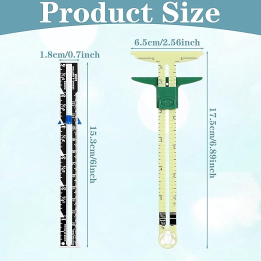 2 Pcs Seam Gauge for Sewing 5-in-1 T-Shaped Sliding Gauge Ruler Seam Gauge Fabric Quilting Ruler Sewing Gauge with Sliding Marker Measuring Tool Set for Knitting Crafting Sewing Beginner Supplies