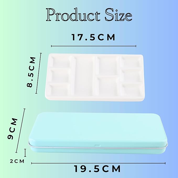 Travel Watercolor Palette, Portable Ceramic Palette 9 Well, Watercolor Palette with Lid, Empty Wet Palette Metal Paint Box with Porcelain Palettes(Green Box)