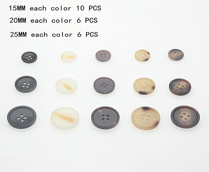 110Pcs Mixed Sewing Buttons, 4-Hole Round Bulk Resin Blazer Buttons for Sewing, Craft, Suit, Coats, Clothing, 5 Color 3 Size(15mm,20mm,25mm) Brown and White YIGUANXIN