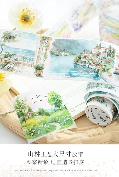 Alideco 6pcs Decorative Adhesive Tapes Landscape Gardening Washi Tape Great for Bullet Journal Supplies, Arts, Scrapbook, DIY Crafts, Planners (manbushanlin)