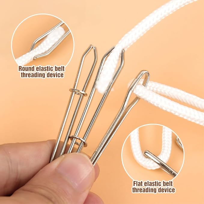8 PCS DIY Rope Threader Clip, Drawstring Threader Tool Set, Sewing Loop Turner Hooks Metal Easy Pull Drawstring Threader with Tweezer Sewing Tool for Drawstring Replacement for Hoodies, Shorts, Pants