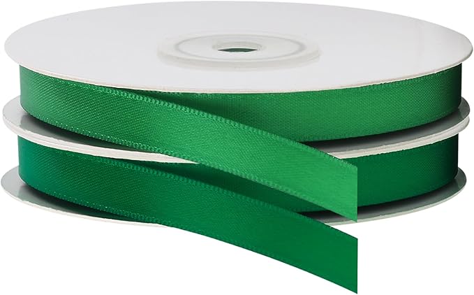 LIUYAXI 2 Rolls Green & Forest Double Faced Stain Ribbon,Total 50 Yards,3/8 Inch x Continuous 25 Yards Each Rolls, Crafts Ribbon use for Bows Bouquet, Gift Wrapping, Chirstmas,Floral Arrangement