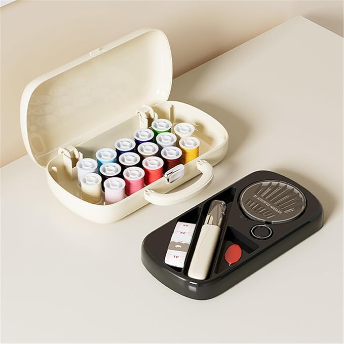 Creamy White Sewing Project Kit, Travel Family Sewing Supplies Repair Kit Portable Small Traveler Sewing Kit Sewing Thread Accessories DIY Sewing Supplies Organizer (White)