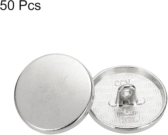 HARFINGTON 50pcs 32L Metal Round Flat Sewing Buttons 20mm Alloy Shank Craft Replacement Button for Men Women Suit Woolen Coat Shirt Trousers Sewing Crafts, Silver Tone