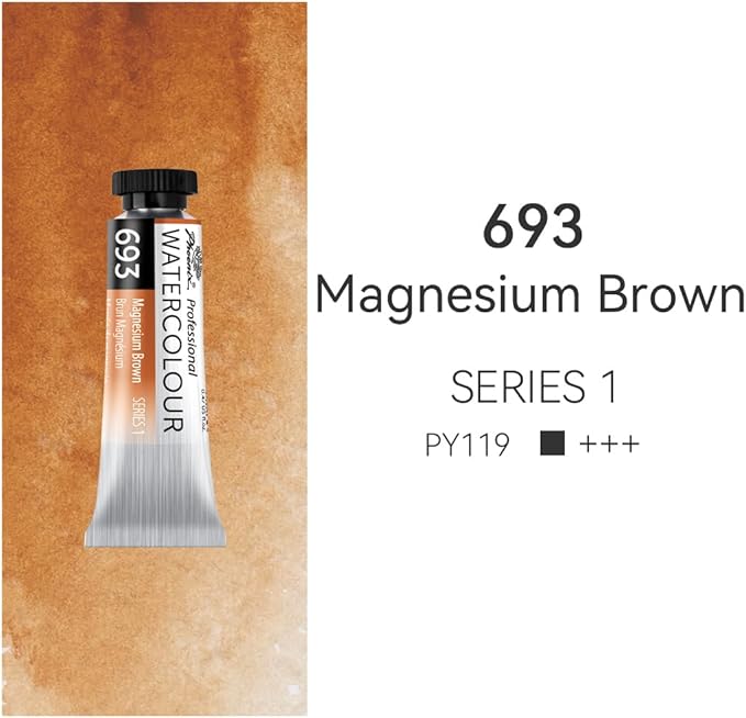 PHOENIX Professional Watercolor Paint Single Tube - 0.47 Fl Oz / 14ml - Magnesium Brown
