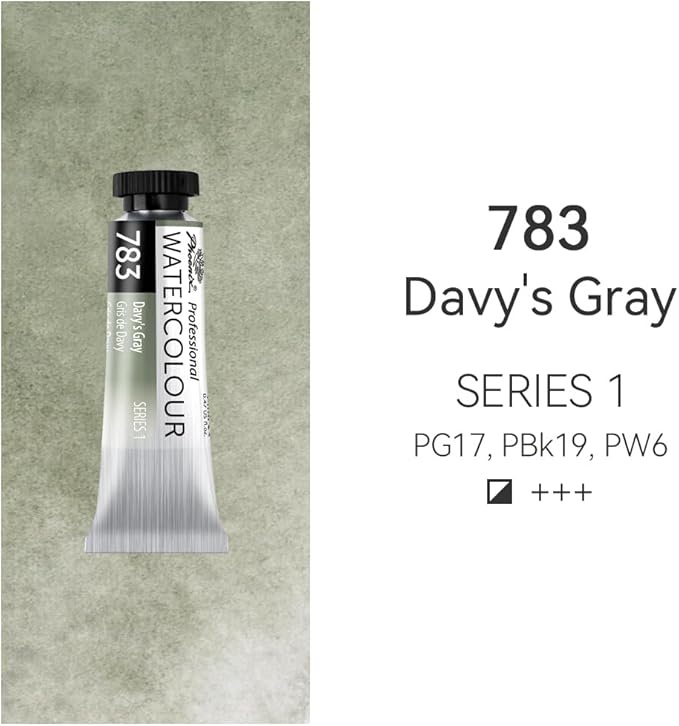 PHOENIX Professional Watercolor Paint Single Tube - 0.47 Fl Oz / 14ml - Davy's Gray