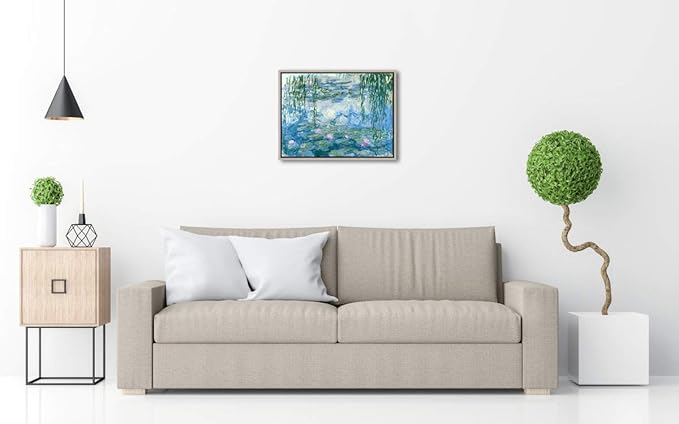 Wieco Art Framed Wall Art Canvas Print of Water Lilies by Claude Monet Paintings Reproduction Modern Canvas Wall Art for Home and office Decoration Abstract Artwork Silver Frame
