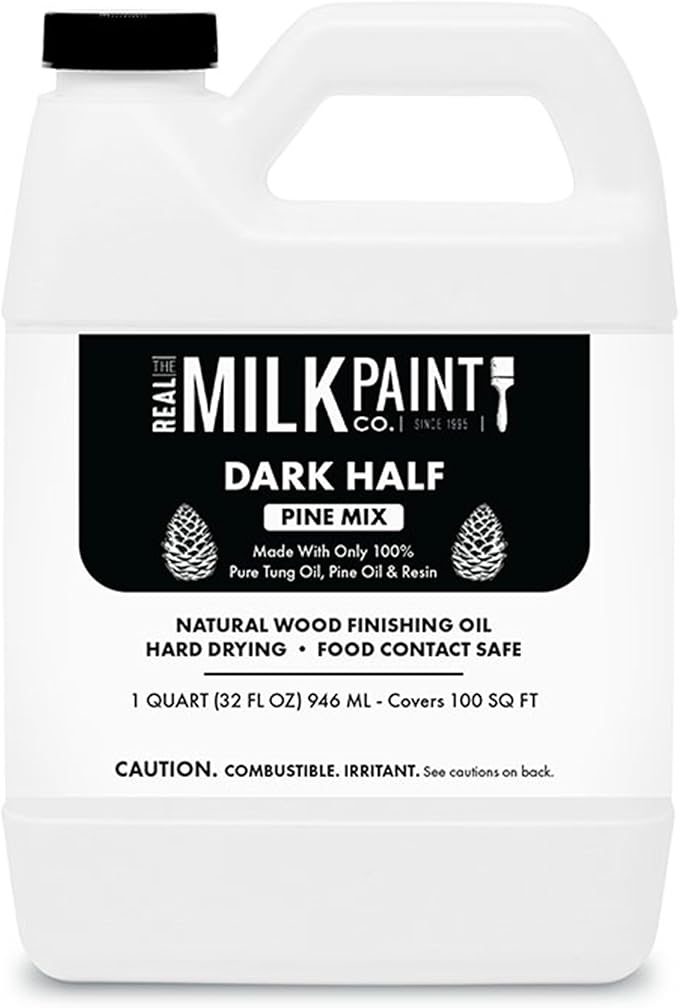 Real Milk Paint Dark Half Tung Oil Mix with Pine for Wood Finishing, Cutting Boards, Butcher Blocks, Wood Floors, Clay, Stone, Slate, 32 Ounces