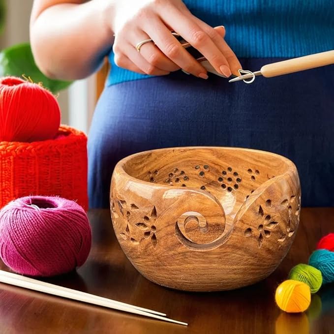 Prime Art Wooden Yarn Bowl Yarn Bowl for Crochet Yarn Bowl for Knitting Yarn Bowl for Crochet Large Yarn Bowl